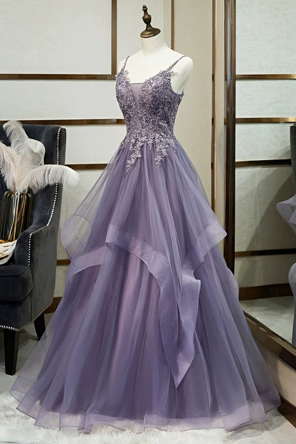 loveedsTM-Purple sling high-end forest-style colored yarn evening dress
