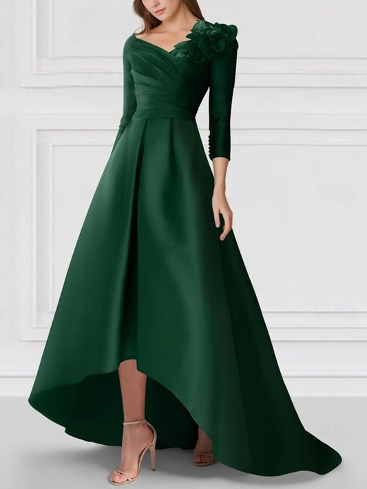 Solid Color Three-dimensional Flowers Midi Dress