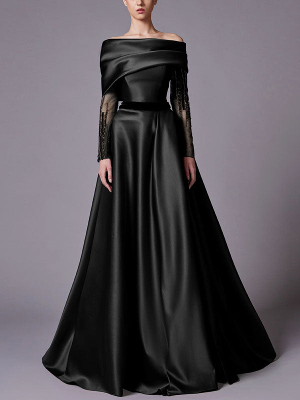 Beaded Sleeve Boat Neck Dress