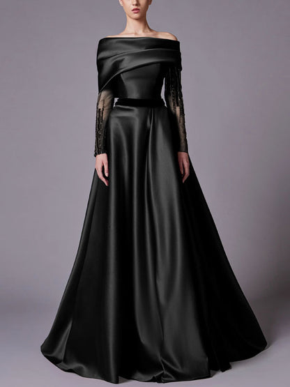 Beaded Sleeve Boat Neck Dress