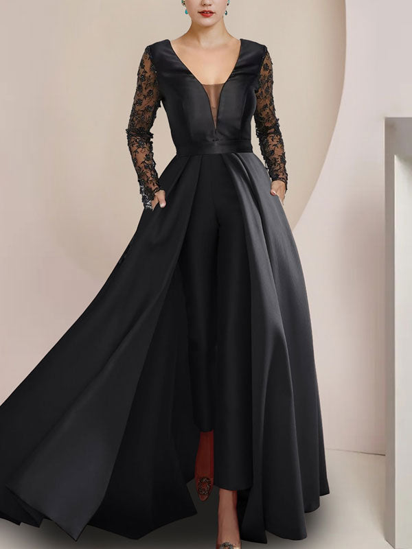 Guest Elegant V-neck And Floor Satin Jumpsuit