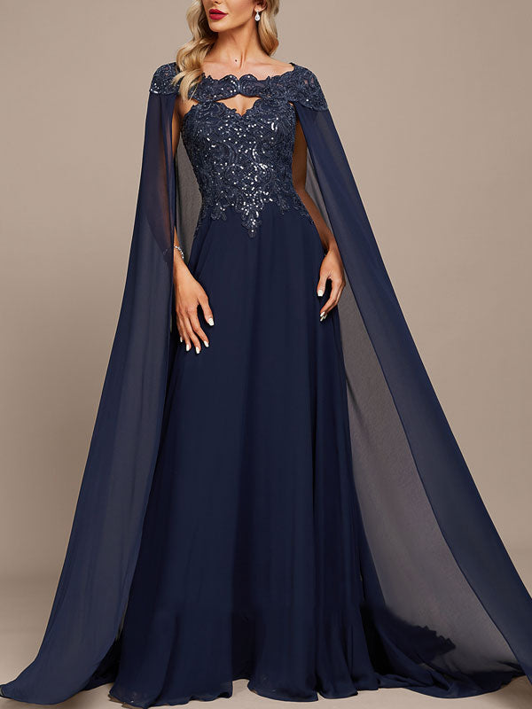 Round Neck Lace Trailing Evening Dress