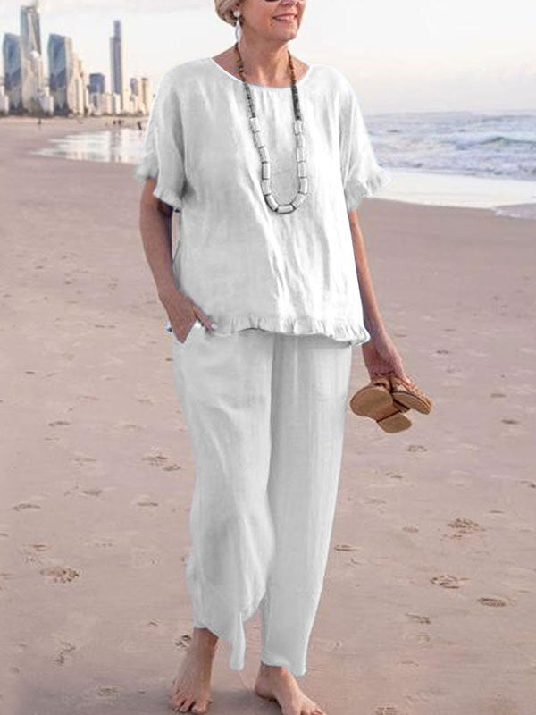 Cozy Pullover Cotton Linen Women's Suit