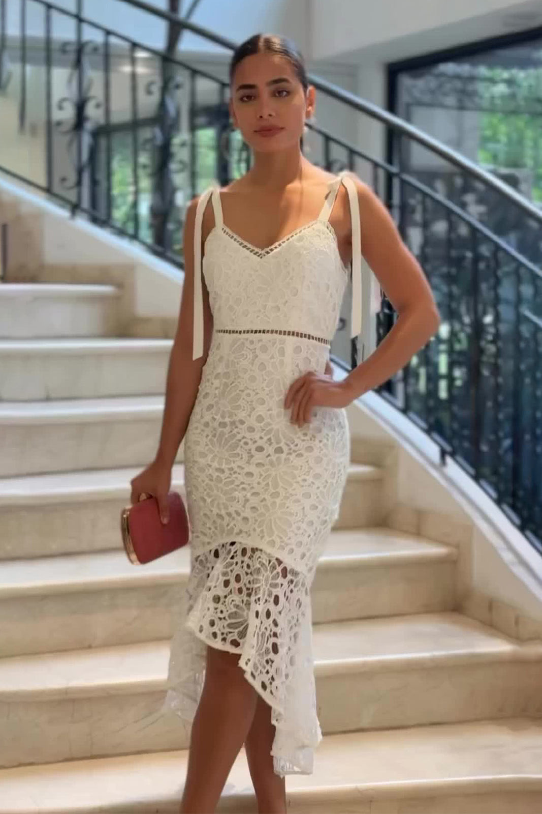 loveedsTM-Niche sexy V-neck suspender dress high-grade lace long skirt