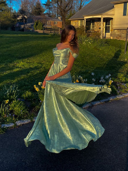 Green fashion elegant long satin formal Prom dress evening dress party dress gh4906