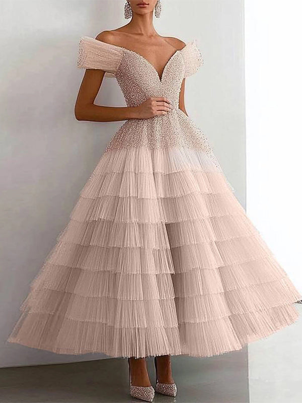 Pink V-neck Sequins Maxi Dress