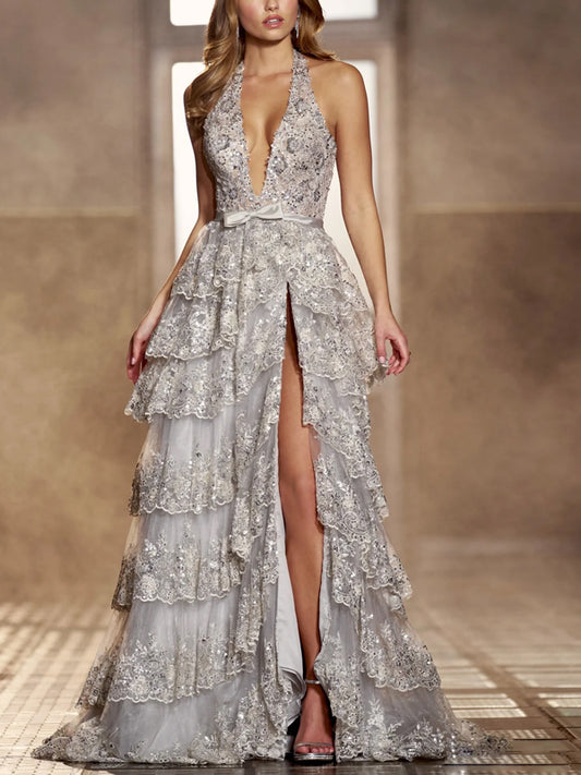 Deep V Sequins Maxi Dress