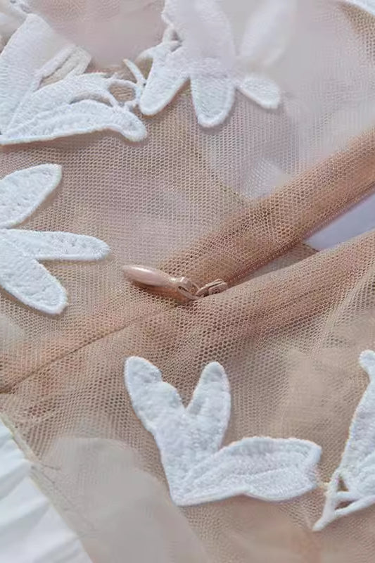 loveedsTM-White lace splicing lady temperament waist slim long skirt