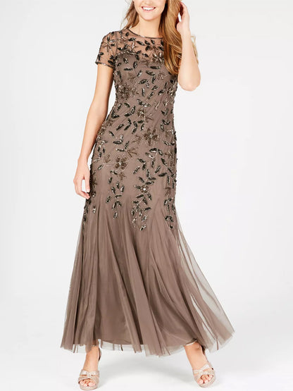 Round Neck Solid Sequin Midi Dress