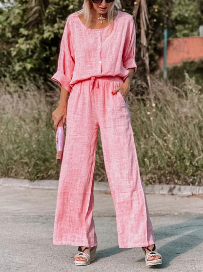 Solid Color Comfortable Cotton Linen Shirt Women's Suit