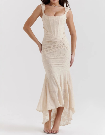 loveedsTM-New sexy and fashionable one-line collar bandeau fishbone hip-hugging fishtail long skirt