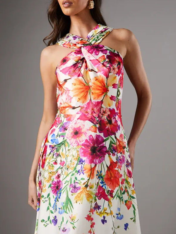 Gradual Floral Sleeveless Satin Maxi Dress