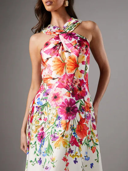 Gradual Floral Sleeveless Satin Maxi Dress