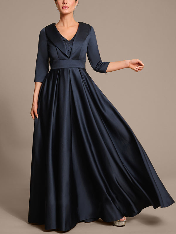 V-neck Satin Solid Color Maxi Dress