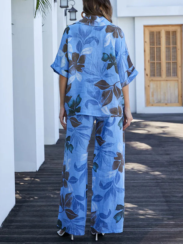 Women's Linen Print Resort Suit