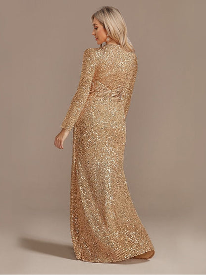 loveedsTM- Luxury Long Sleeve V-Neck Evening Dress Party Women Wedding Sequins For Female Guests Blue Prom Cocktail Dresses