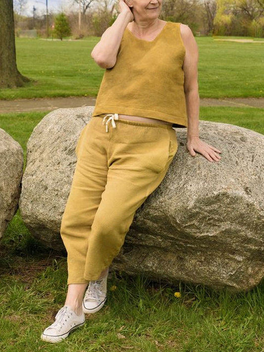 Elegant Simple Sleeveless Cotton Linen Women's Suit