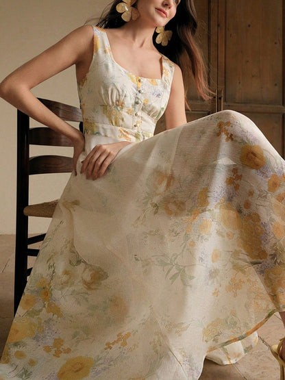 Women's Elegant Floral Print Camisole Dress