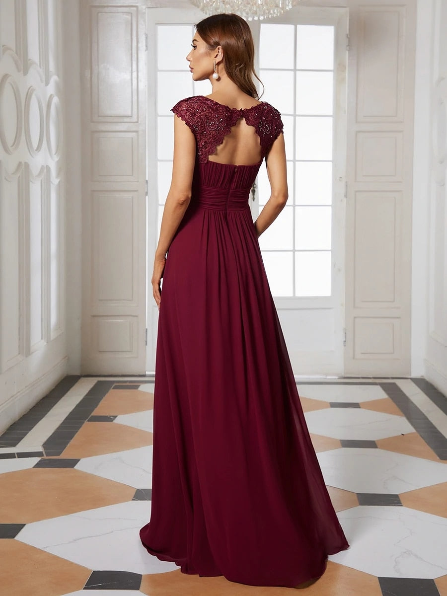 loveedsTM - Elegant Evening Dresses O-Neck Sleeveless A-LINE Lace Floor-Length Gown 2024 Ever pretty of Burgundy Simple Prom Dress Women