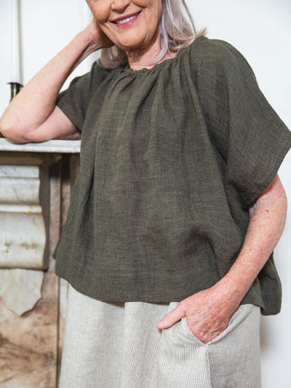 Loose Women's Cotton and Linen Short Sleeves