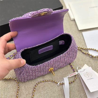 Chanel Mini Sequin Flap Bag With Top Handle Purple