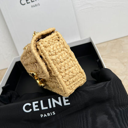 CELINE CHAIN SHOULDER BAG CLAUDE IN RAFFIA EFFECT TEXTILE