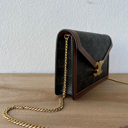 CELINE WALLET ON CHAIN MARGO in TRIOMPHE CANVAS and calfskin