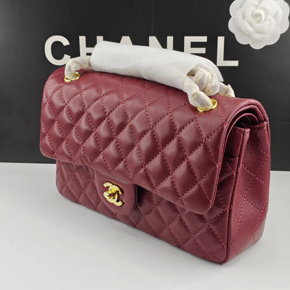 CHANEL CLASSIC 11.12 HANDBAG GOLD TONE METAL BURGUNDY 25CM A01112 Y04059 NZV44