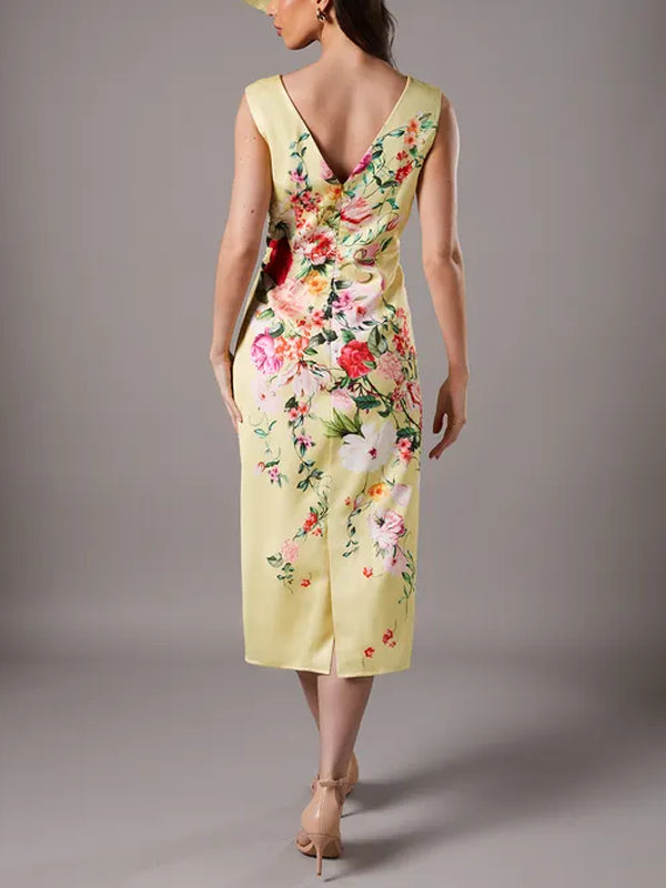 Pleated Floral Midi Dress With Pleat Detail