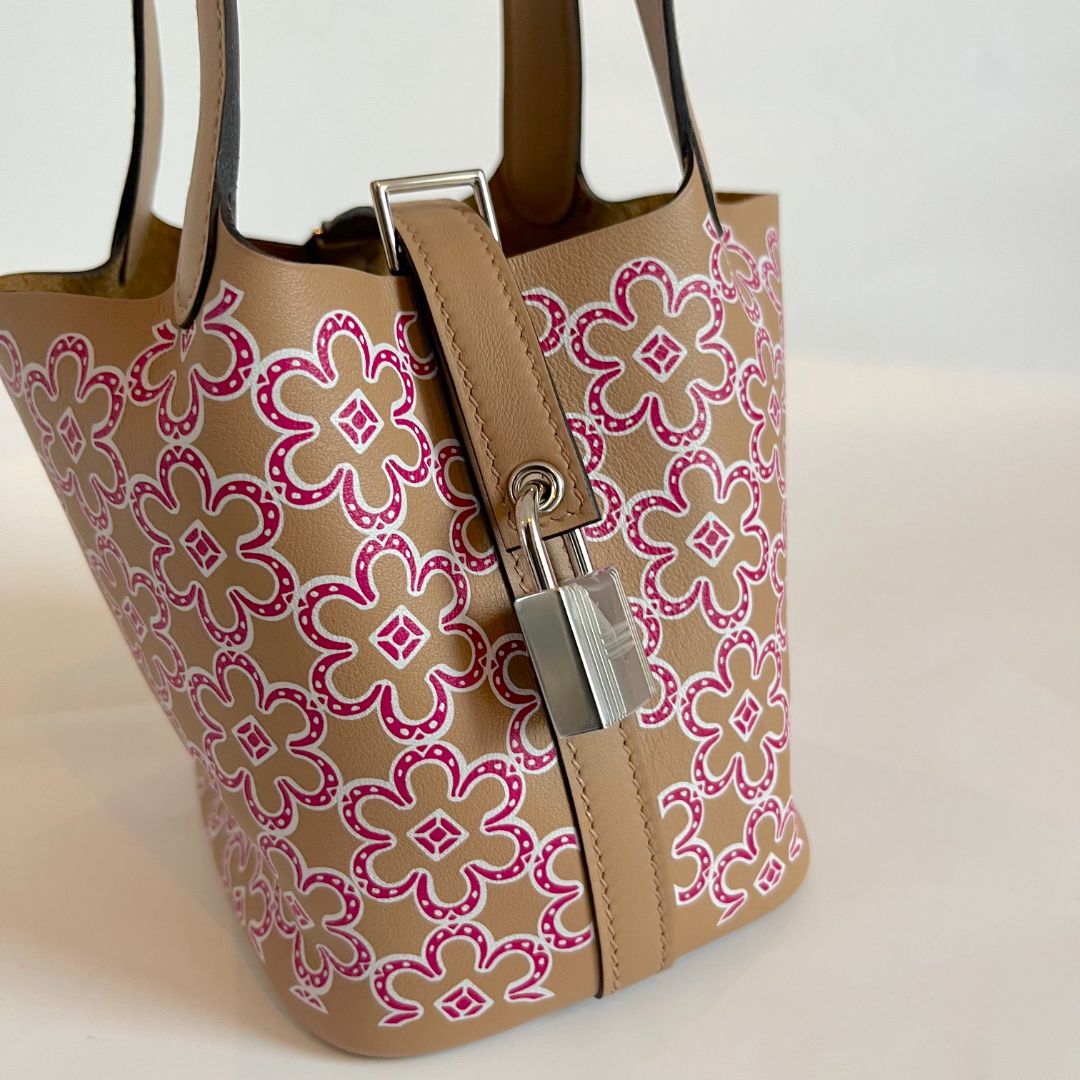 Hermès Micro Lucky Daisy Picotin 14 Swift Chai / Rose / White