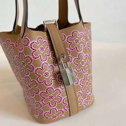 Hermès Micro Lucky Daisy Picotin 14 Swift Chai / Rose / White