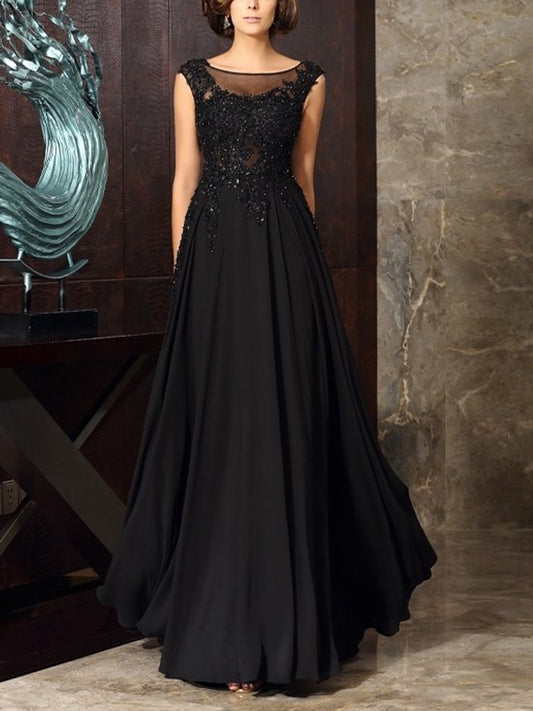 A-line Scoop Neck Sleeveless Maxi Chiffon Dress