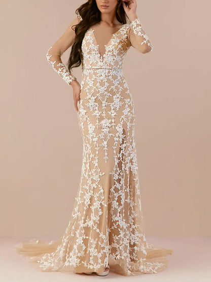 Diamond White Sand Mermaid Sequins Tulle Dress
