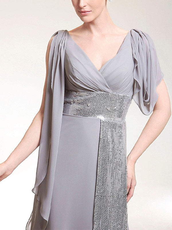V-neck Sleeveless Solid Color Sequins Maxi Dress