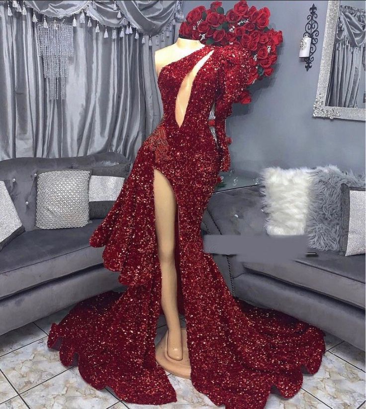 Pink/red Gorgeous Shiny Elegant Long Slit Sexy Floor-Length Train Ball Gown Evening Dress Party Dress gh3249