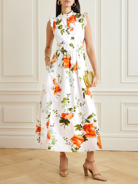 Ruffled Floral-print Cotton-poplin Maxi Dress