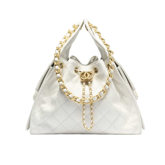 CHANEL 25 SMALL HANDBAG GRAINED AND GOLD TONE METAL WHITE 34CM AS5293 B20304 10601