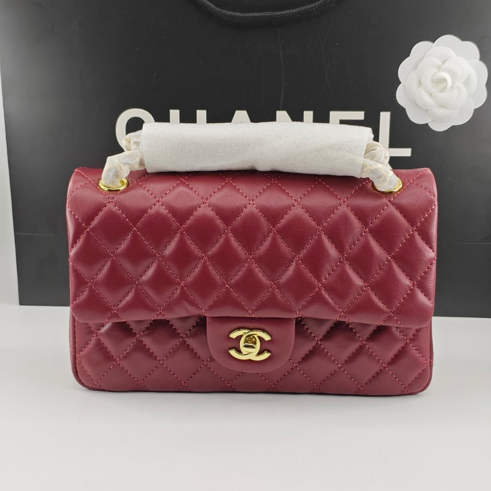 CHANEL CLASSIC 11.12 HANDBAG GOLD TONE METAL BURGUNDY 25CM A01112 Y04059 NZV44