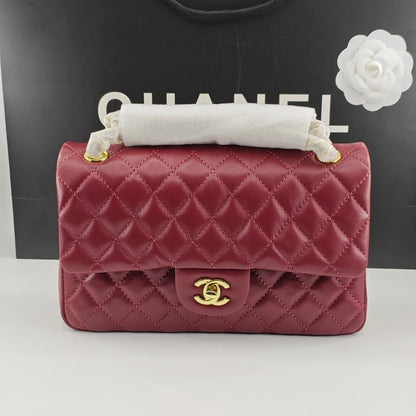 CHANEL CLASSIC 11.12 HANDBAG GOLD TONE METAL BURGUNDY 25CM A01112 Y04059 NZV44