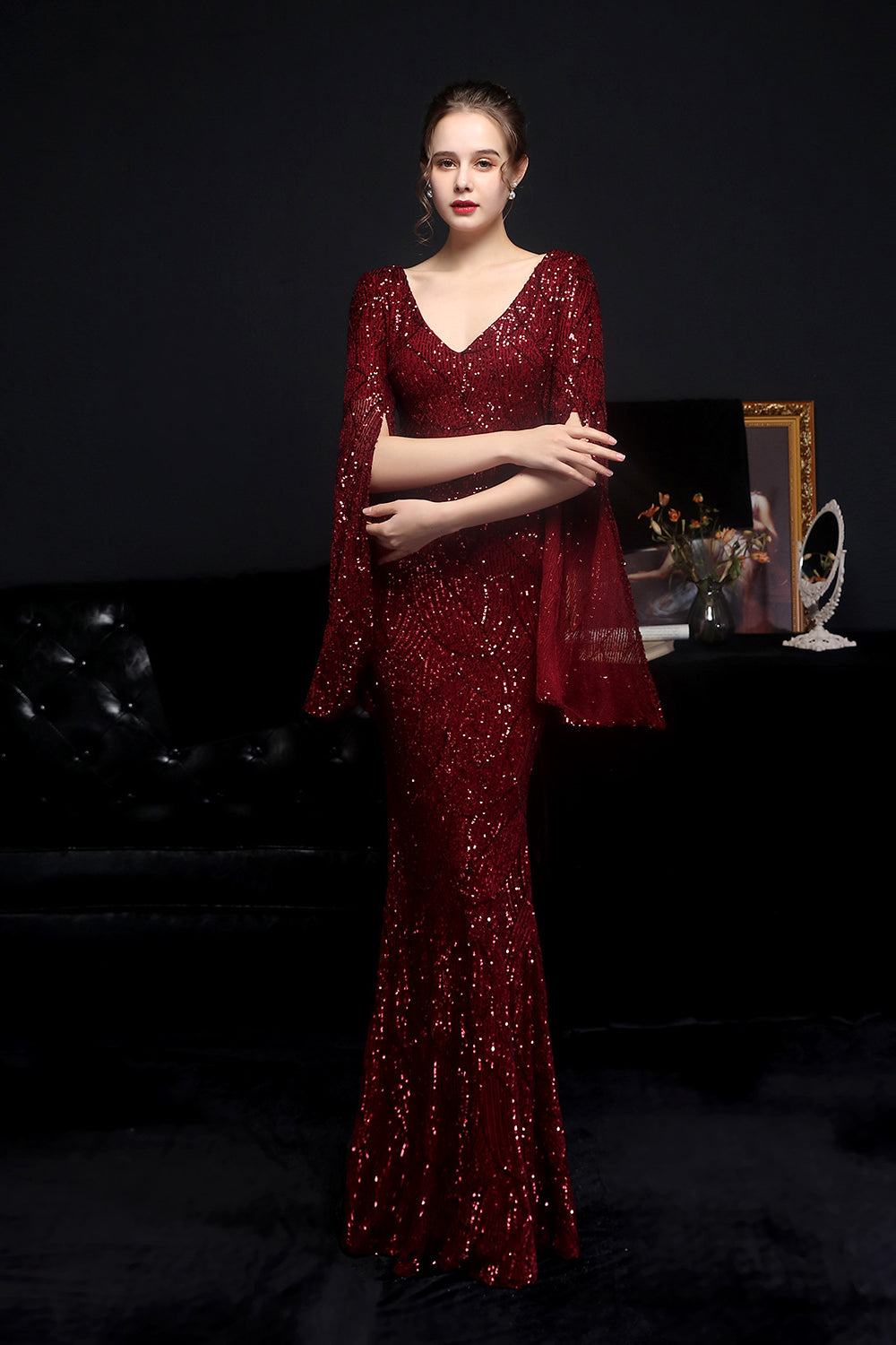 loveedsTM-Sequined long banquet slim fishtail elegant lady evening dress
