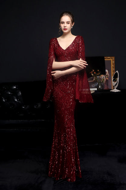 loveedsTM-Sequined long banquet slim fishtail elegant lady evening dress