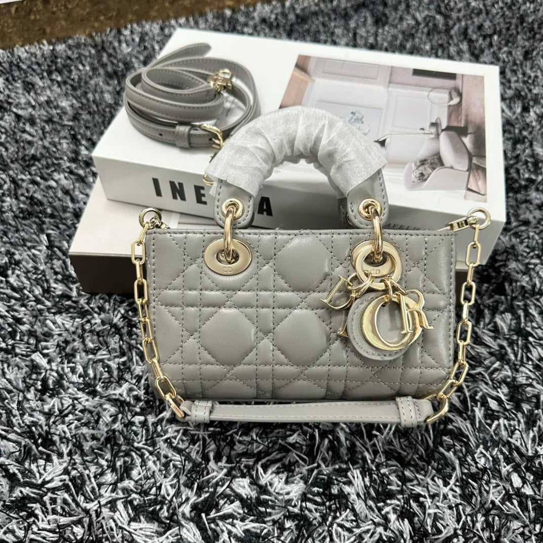 Dior Lady D-Joy Mini Bag Blue Lambskin size 16x9x5 cm