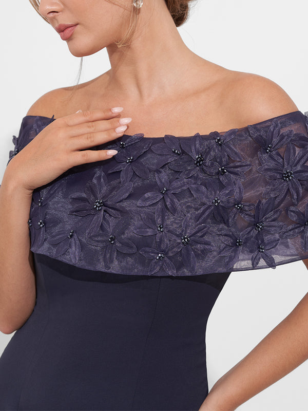 Off-the-shoulder Lace Solid Color Maxi Dress