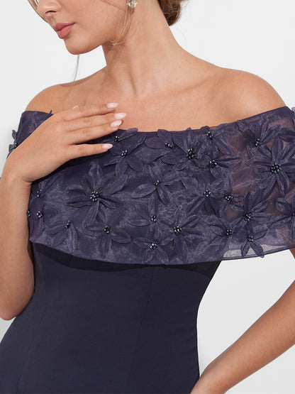 Off-the-shoulder Lace Solid Color Maxi Dress