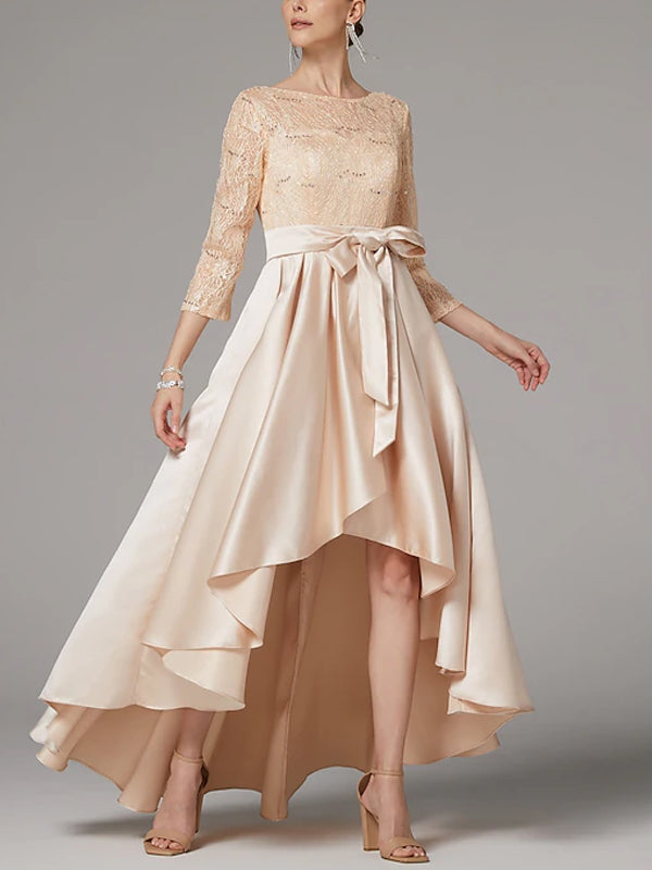 Round Neck Lace Solid Color Maxi Dress