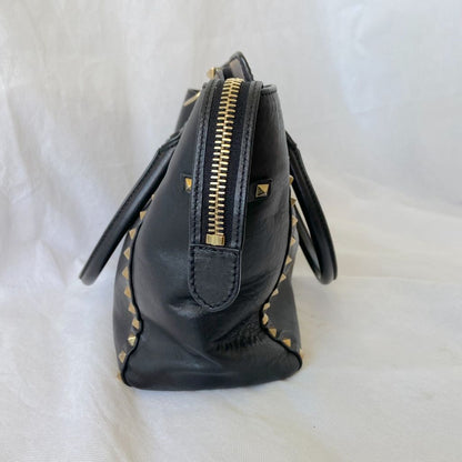 Valentino Black Leather Rockstud Trapeze Tote