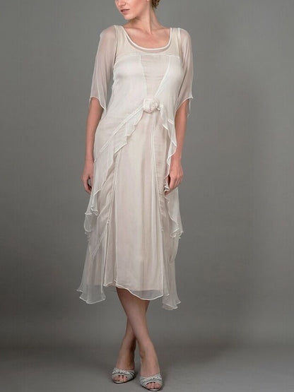 Downton Abbey Tea Party Crew Neck Solid Dress