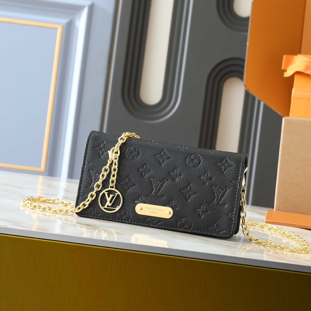 LOUIS VUITTON WALLET ON CHAIN LILY MONOGRAM EMPREINTE BLACK 22CM M46919