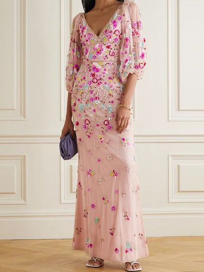 Sequined puff sleeve dress