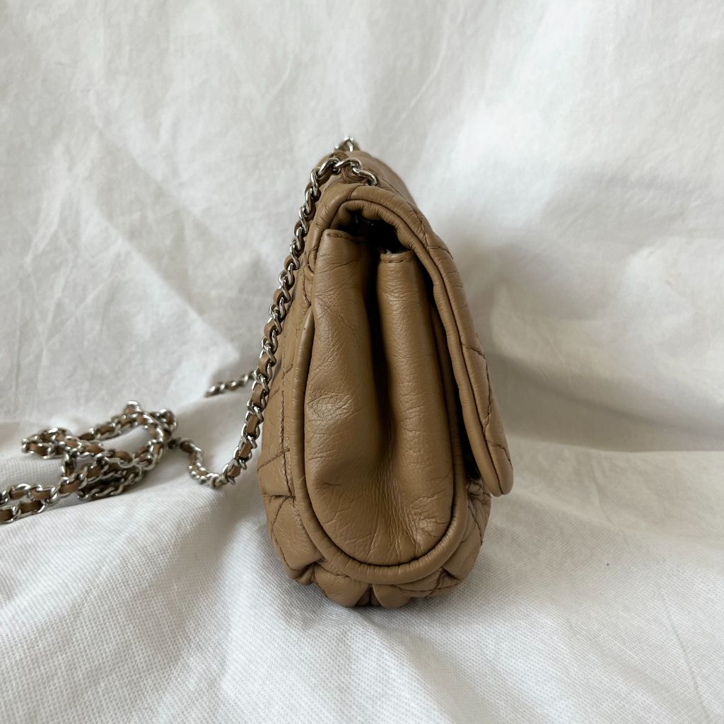 Chanel Tan Quilted Leather Flap Bag With Silver Hardware